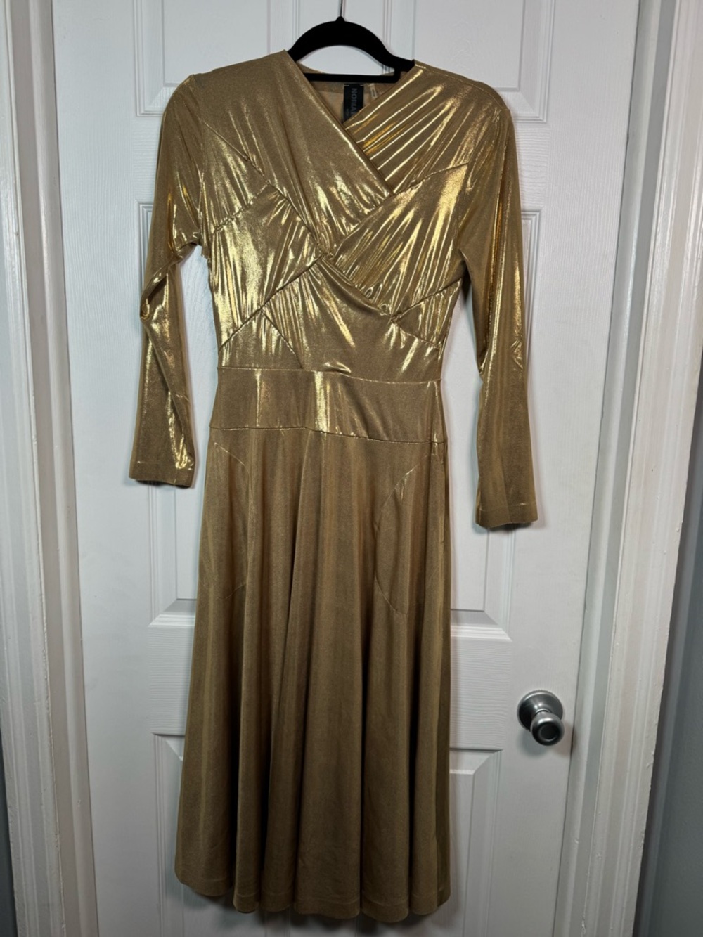 Norma Kamali Gold Metallic Long Sleeve Midi Dress Size M